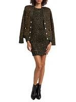 Cherry Sequin Knit Long-Sleeve Minidress