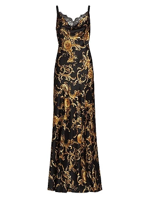 Venice Baroque Silk-Lace Cowlneck Gown