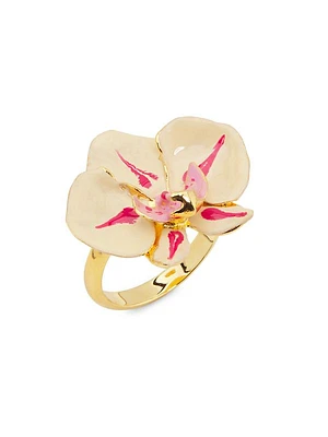 24K-Gold-Plated & Enamel Orchid Ring