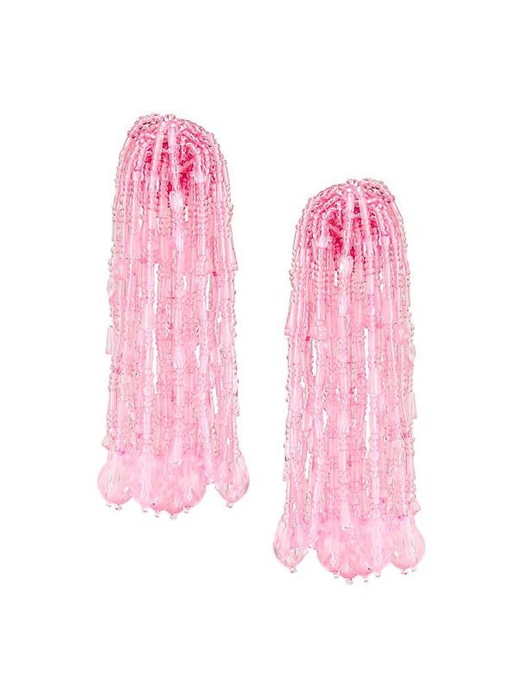 Pompon Goldtone & Glass Beaded Clip-On Tassel Earrings