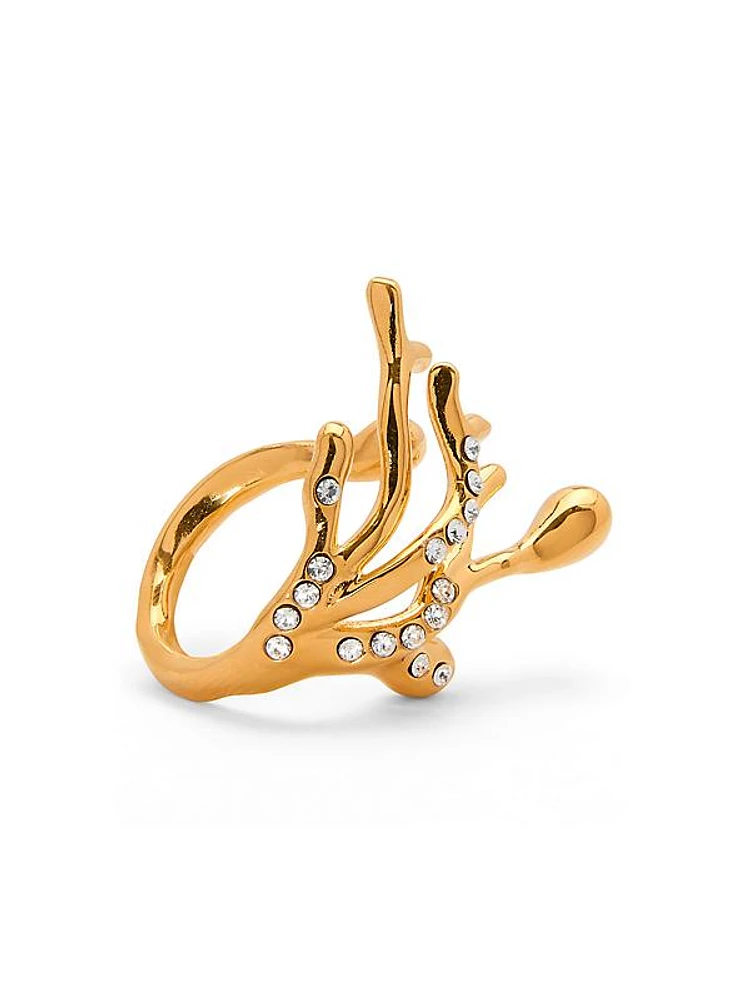 24K-Gold-Plated & Crystal Coral Drops Ring