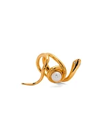 24K-Gold-Plated, Imitation Pearl & Crystal Snake Ring