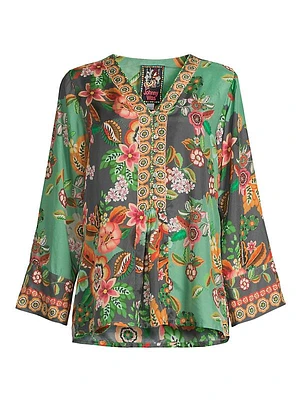 Botina Floral Silk V-Neck Blouse