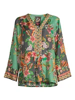 Botina Floral Silk V-Neck Blouse