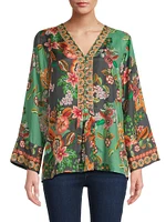 Botina Floral Silk V-Neck Blouse