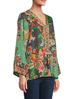 Botina Floral Silk V-Neck Blouse