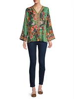 Botina Floral Silk V-Neck Blouse