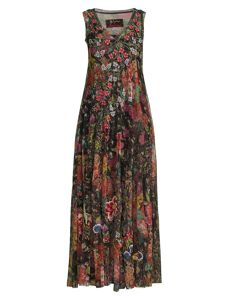 Mazzy Embroidered Mesh Sleeveless Maxi Dress