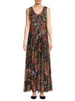 Mazzy Embroidered Mesh Sleeveless Maxi Dress