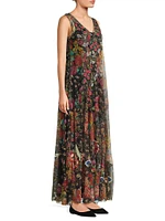 Mazzy Embroidered Mesh Sleeveless Maxi Dress