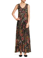 Mazzy Embroidered Mesh Sleeveless Maxi Dress