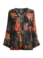 Botina Floral Burnout V-Neck Blouse