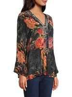 Botina Floral Burnout V-Neck Blouse