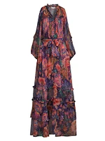 Ashlee Floral Silk Tiered Maxi Dress