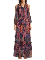 Ashlee Floral Silk Tiered Maxi Dress