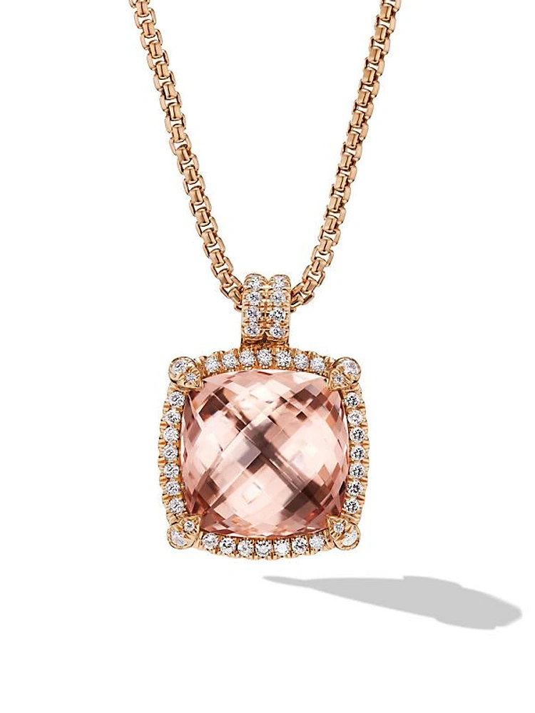 Chatelaine Pavé Bezel Pendant Necklace in 18K Rose Gold