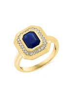 14K Yellow Gold, Blue Sapphire & 0.25 TCW Diamond Ring