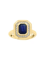 14K Yellow Gold, Blue Sapphire & 0.25 TCW Diamond Ring