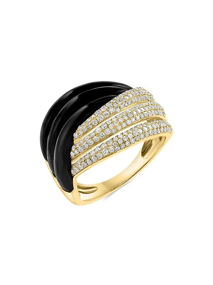 14K Yellow Gold, Onyx & 0.61 TCW Diamond Ring