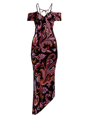 Paisley Off-the-Shoulder Midi-Dress