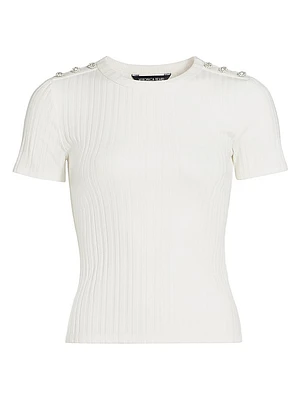 Draya Embellished Knit Crop T-Shirt