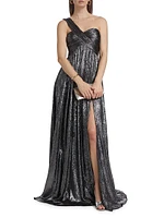 Bettie Metallic One-Shoulder Gown