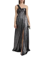 Bettie Metallic One-Shoulder Gown