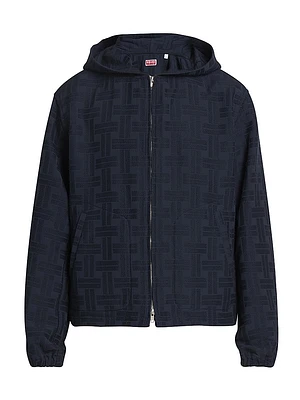 Basket Weave Jersey Zip-Front Hoodie