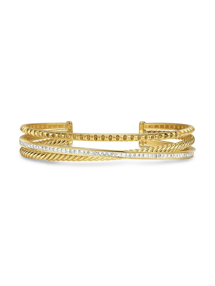 Crossover Trio Three Row Cuff Bracelet 18K Yellow Gold