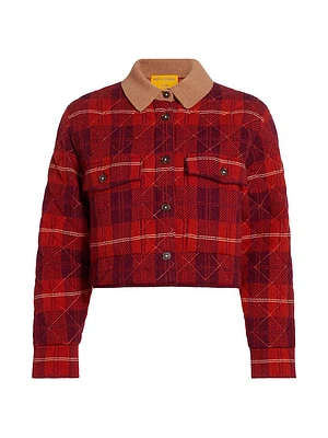 Plaid Wool-Cashmere Crop Jacket