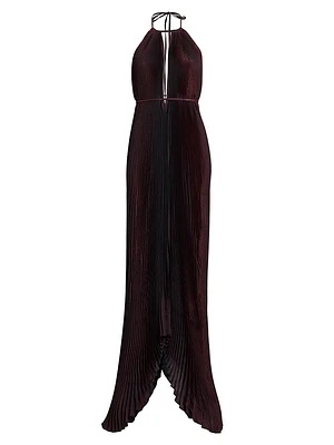 La Fete Boheme Shimmer Pleated Halterneck Gown