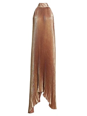 La Fete Olympia Metallic Pleated Halterneck Gown
