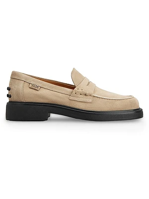 Logo-Detailed Suede Penny Loafers