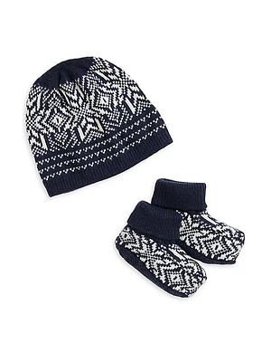 Baby Boy's 2-Piece Snowflake Knit Beanie & Booties Set