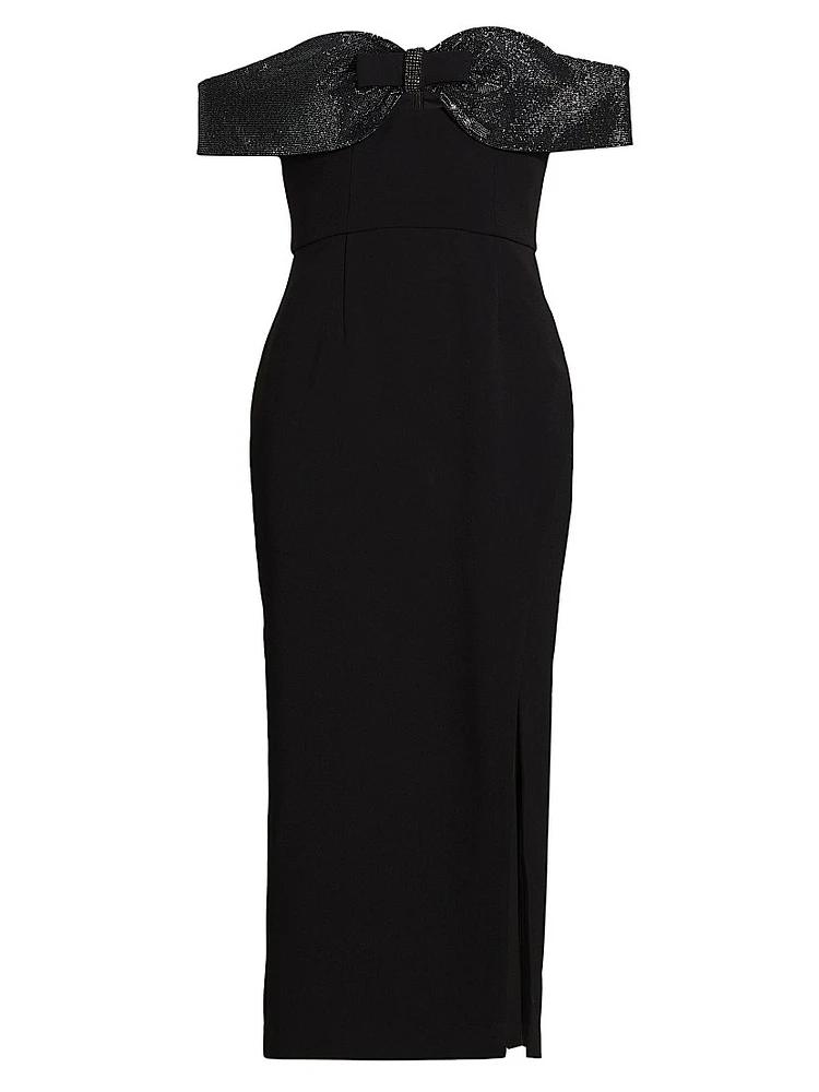 Embellished Crêpe Bow Midi-Dress