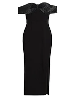 Embellished Crêpe Bow Midi-Dress
