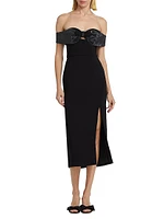 Embellished Crêpe Bow Midi-Dress