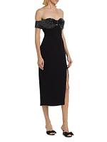 Embellished Crêpe Bow Midi-Dress