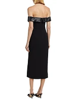 Embellished Crêpe Bow Midi-Dress