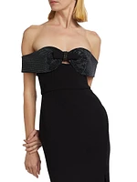 Embellished Crêpe Bow Midi-Dress