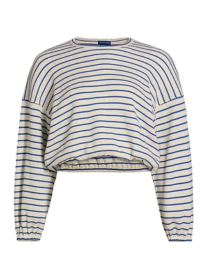 Swipe Striped Cotton-Blend Crop Top