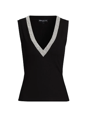 Reida Crystal-Embellished Rib-Knit Sleeveless Top