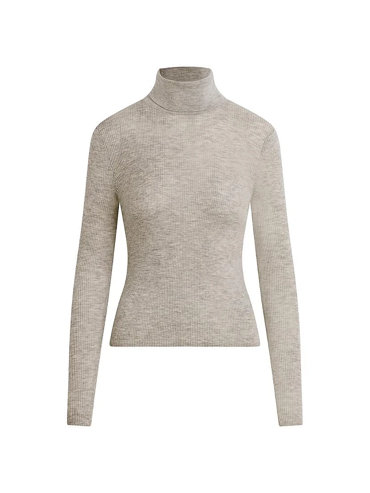Amelia Wool Rib-Knit Turtleneck Top