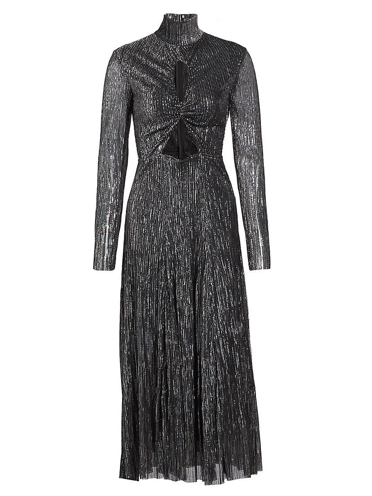 Nalani Metallic Pleated Cut Out Midi-Dress