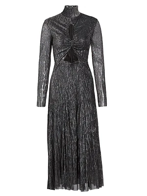 Nalani Metallic Pleated Cut Out Midi-Dress