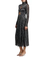 Nalani Metallic Pleated Cut Out Midi-Dress