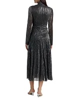 Nalani Metallic Pleated Cut Out Midi-Dress