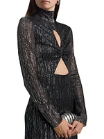 Nalani Metallic Pleated Cut Out Midi-Dress