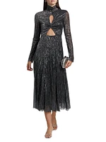 Nalani Metallic Pleated Cut Out Midi-Dress