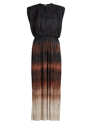 Calista Ombré Plissé Sleeveless Maxi Dress